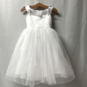 Full length flower girl dress with butterflies around top & Tull has gems (1446)